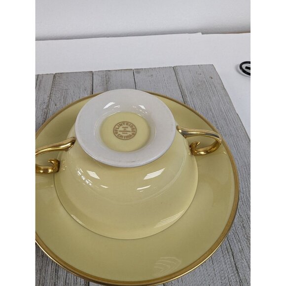 Flintridge Sylvan China Cream Soup Cup Bowl Saucers Set 2 California Yellow Gold - Picture 7 of 13